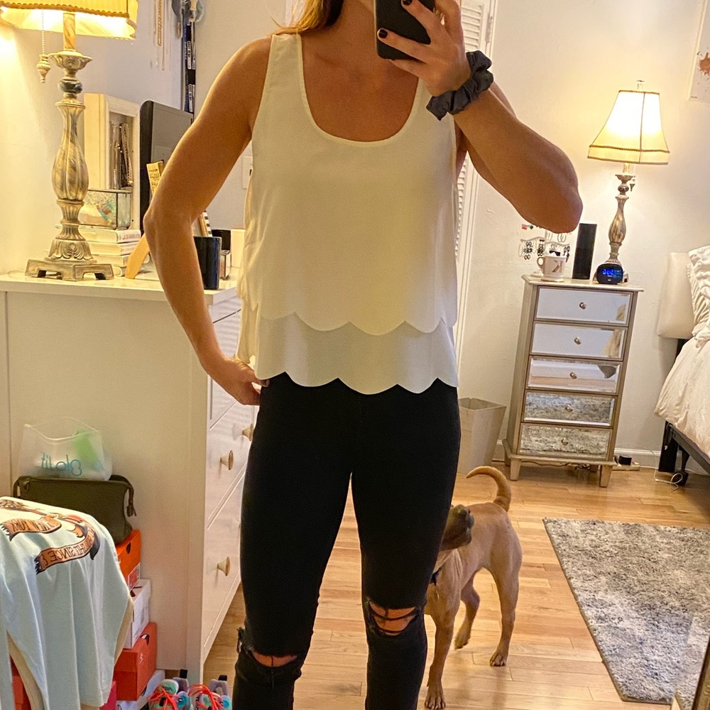 Cream Scallop Chiffon Top - Size Small